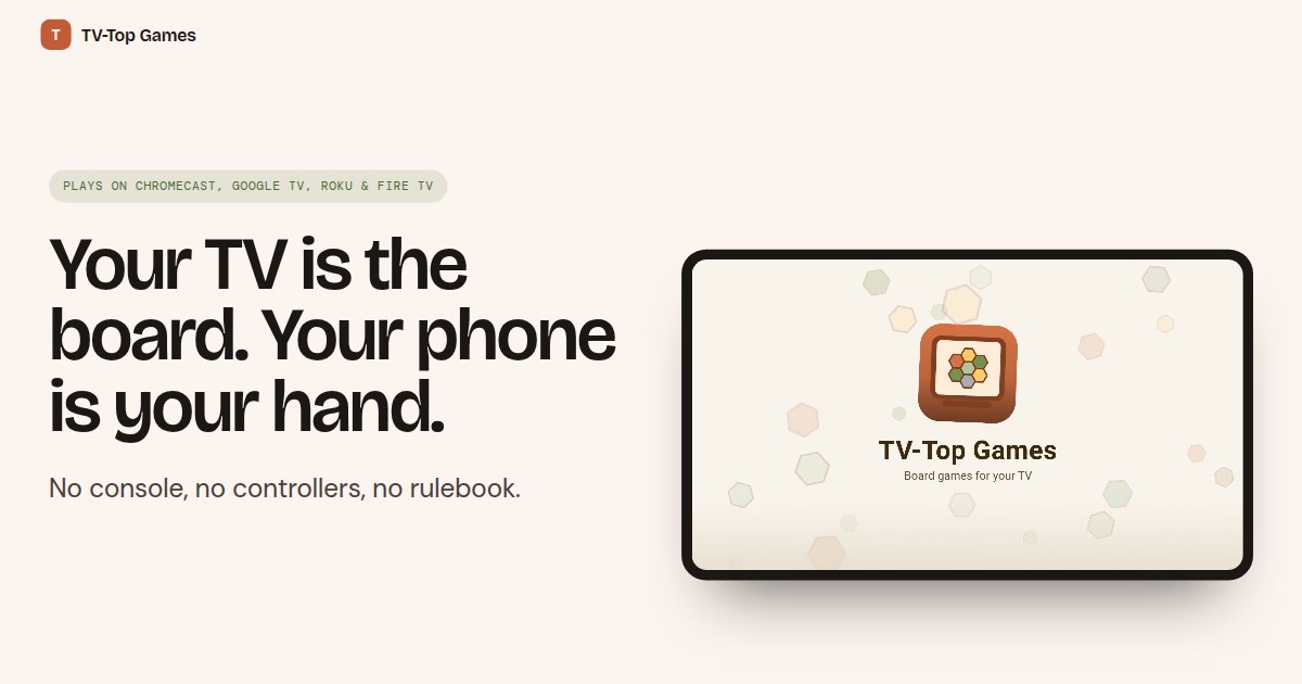 TV-Top Games: a game board on the TV, with a player's hand on their phone